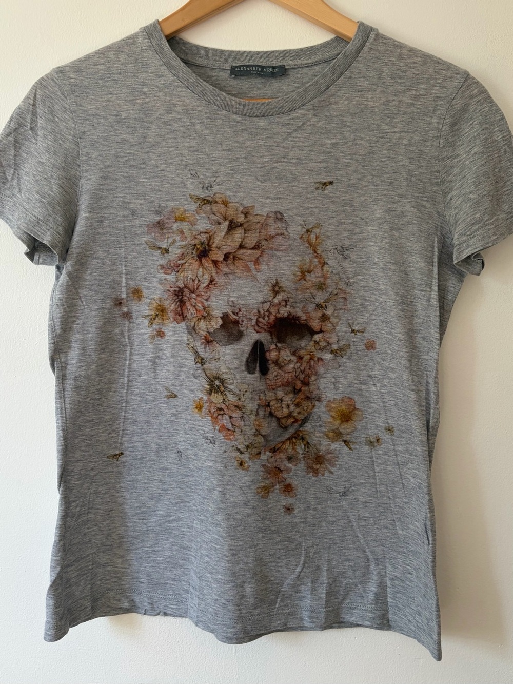 Alexander McQueen Gray Tee with Floral Skull Motif
